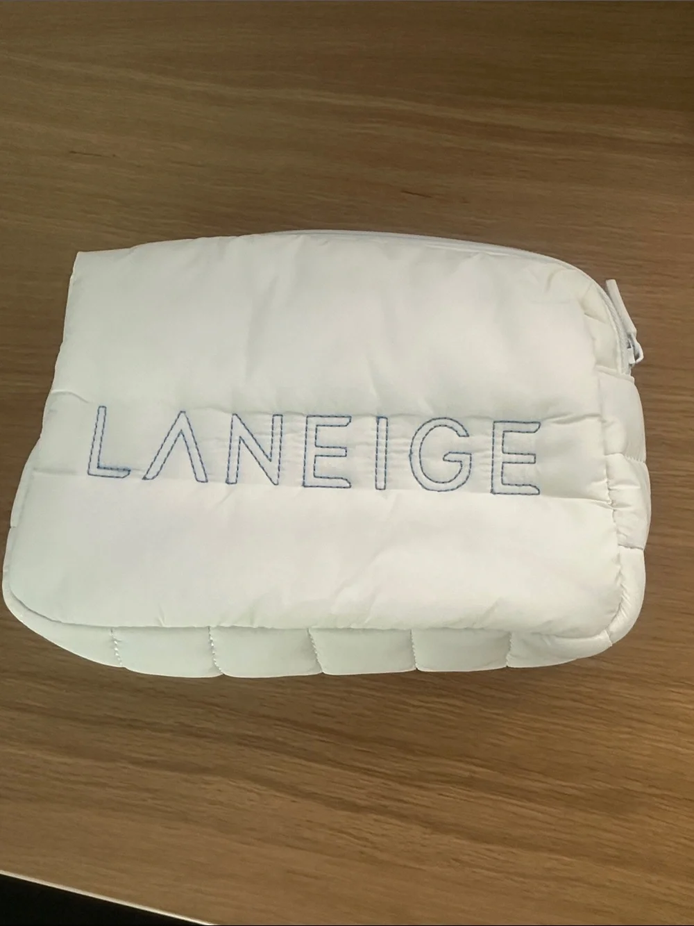LANEIGE White Quilted Cosmetic Pouch with Contrasting Logo